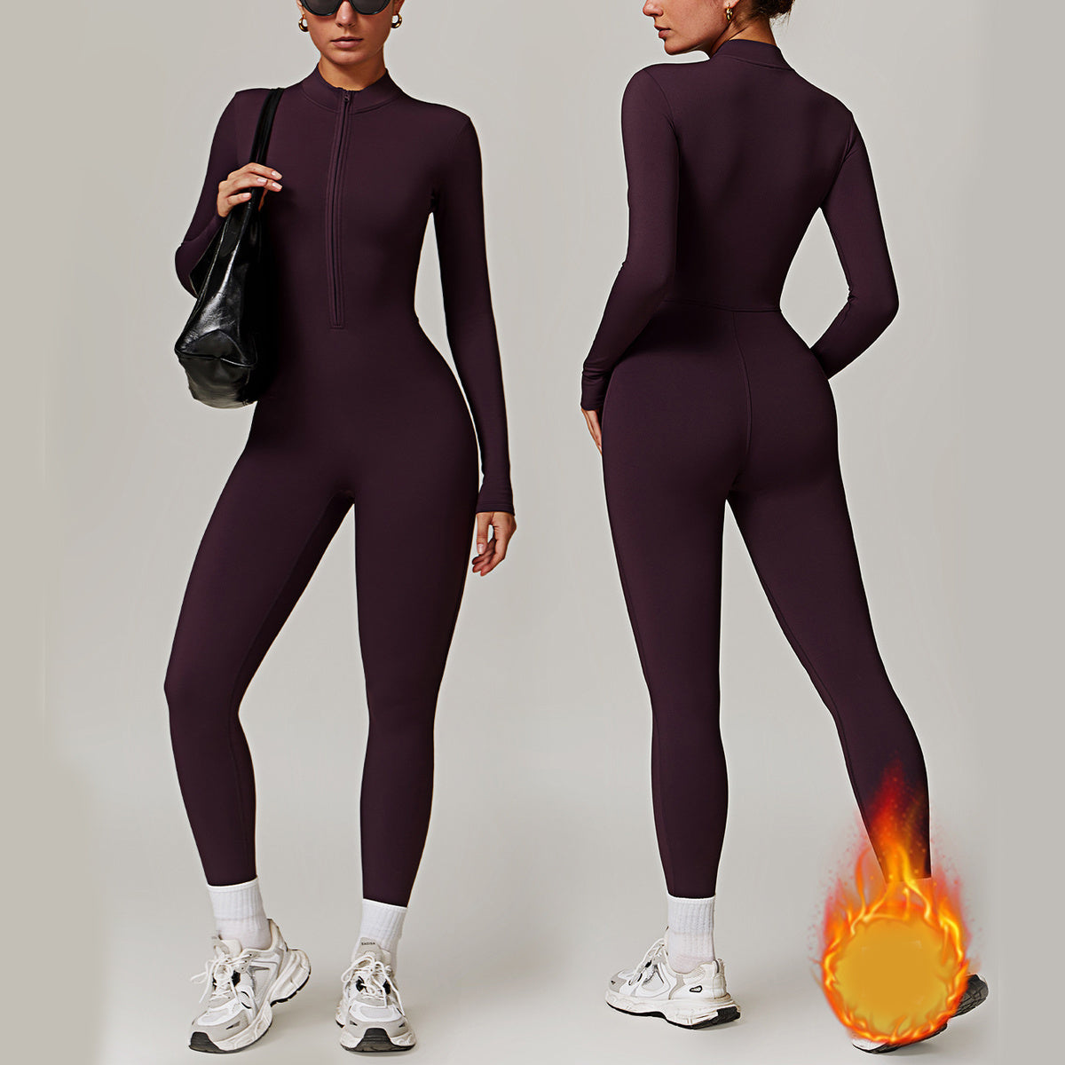 Warm Zipper Long-sleeved Jumpsuit Yoga Pants
