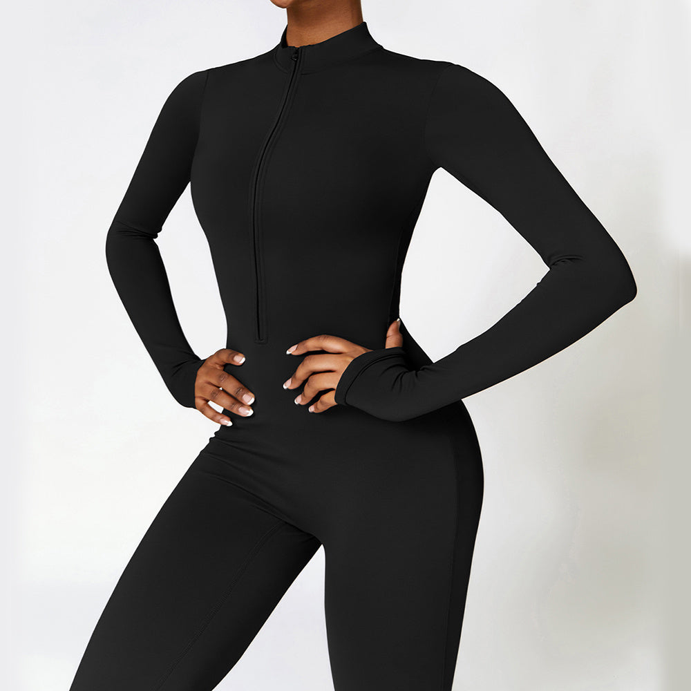 Warm Zipper Long-sleeved Jumpsuit Yoga Pants