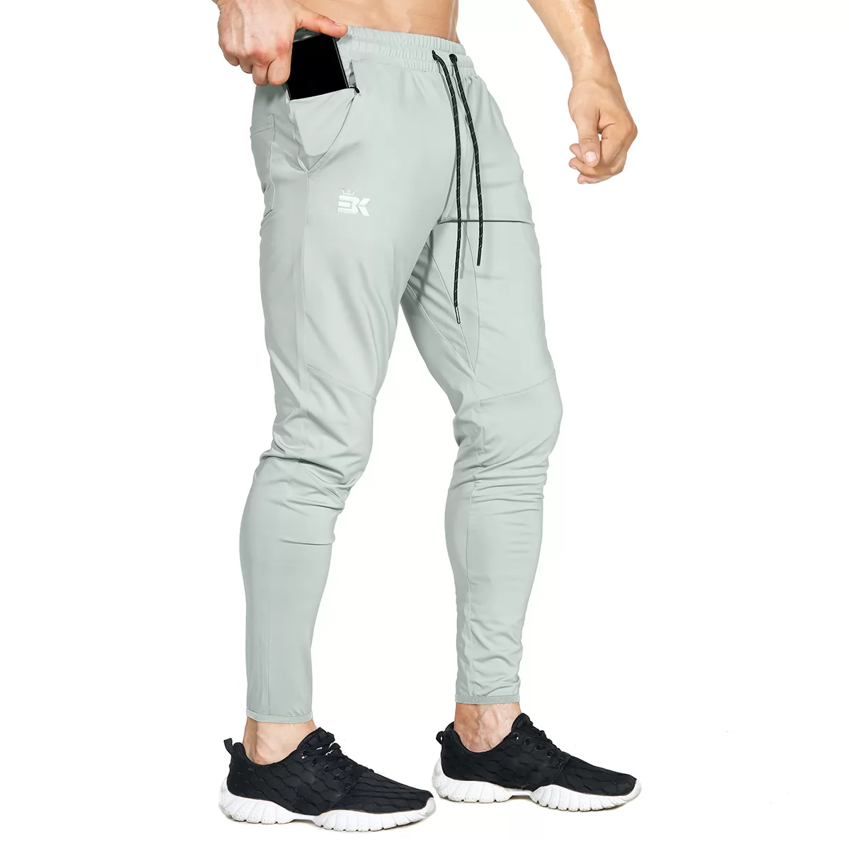 BROKIG Mens Gym Jogger Track Pants,Casual Slim fit Athletic Workout Training Sweatpants with Cargo Zipper Pockets